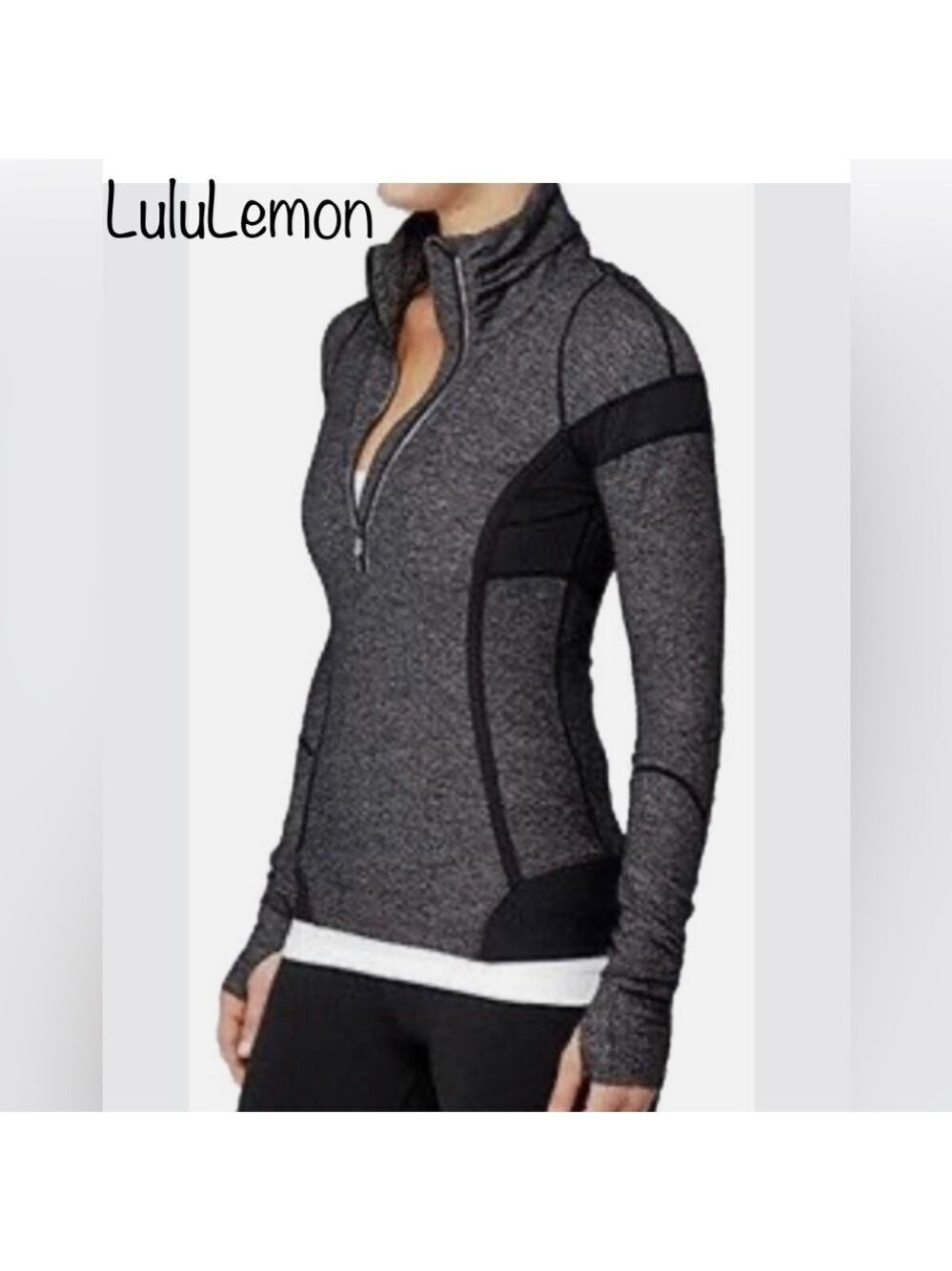 Lululemon Run Your Heart Out 3/4 Zip Pullover Heather Grey/Black size 4